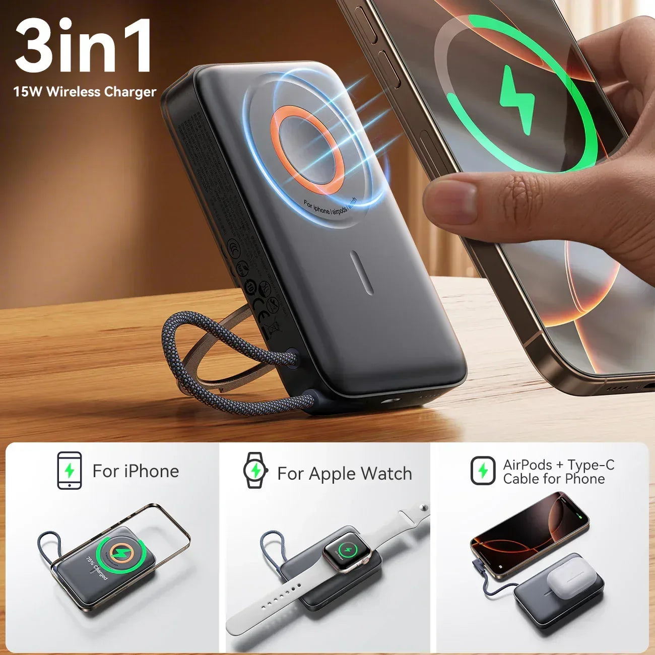 JOYROOM 3-in-1 Magnetic Wireless Power Bank 10000mAh 22.5W