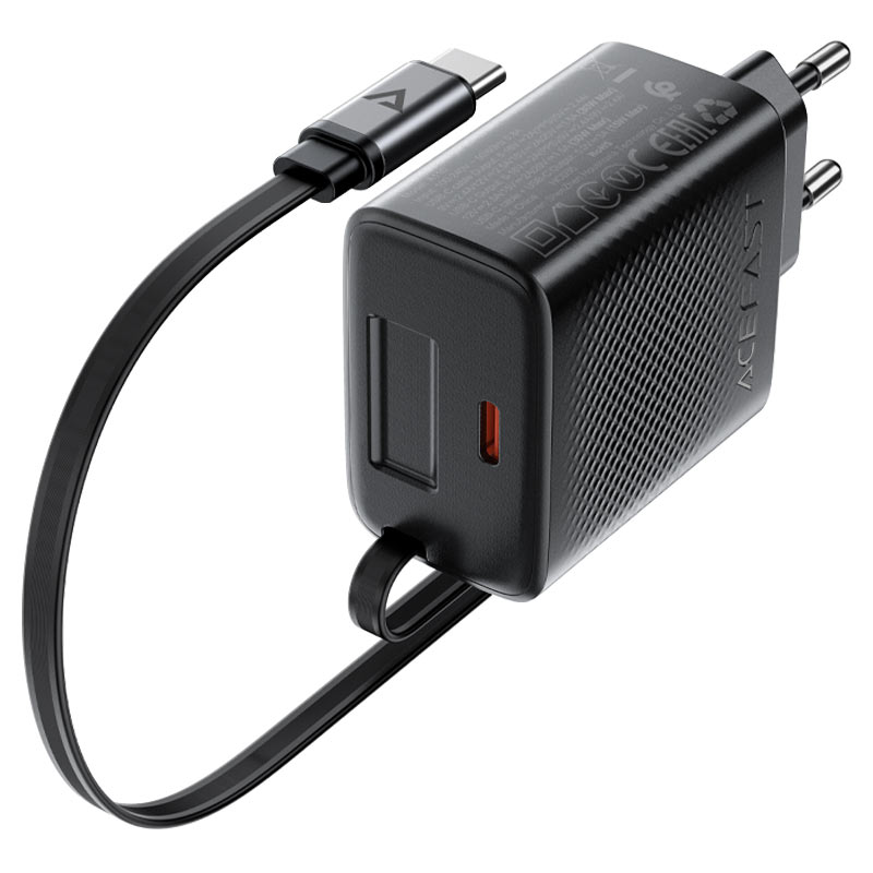 A110 PD30W GaN charger  (USB-C+USB-C) with  retractable cable (EU)
