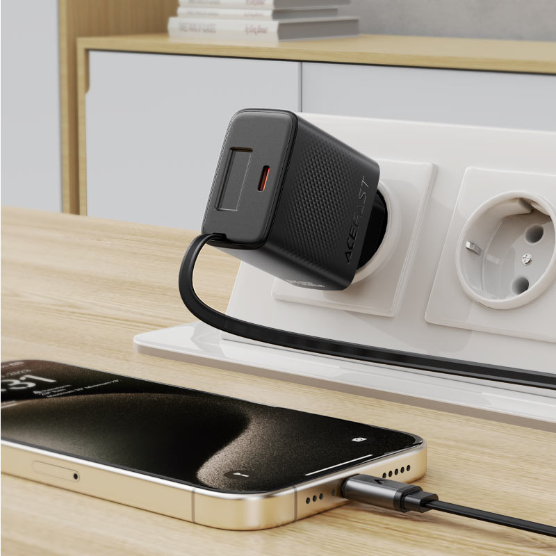 A110 PD30W GaN charger  (USB-C+USB-C) with  retractable cable (EU)