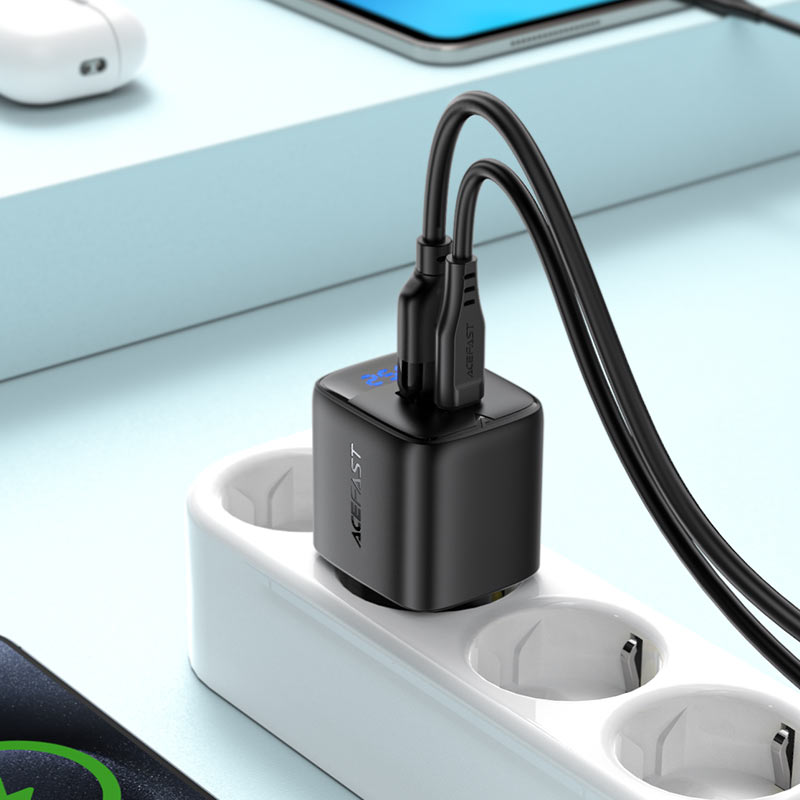 A114 PD25W GaN charger  (USB-A+USB-C) with digital  display (EU)
