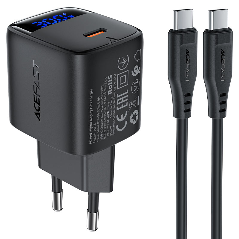A115 PD30W GaN charger  USB-C with digital display  (EU)