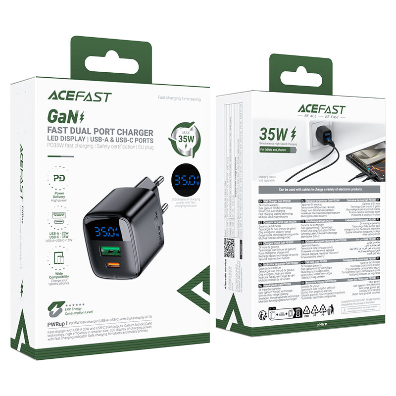 A116 PD35W GaN charger  (USB-A+USB-C) with digital  display (EU)