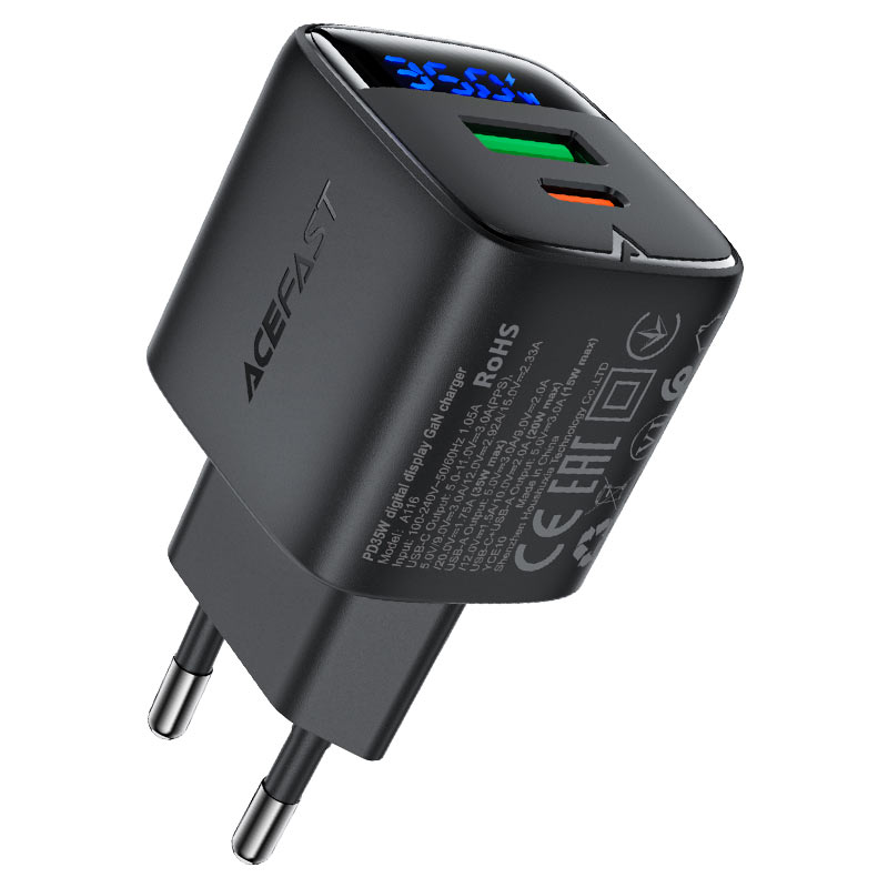 A116 PD35W GaN charger  (USB-A+USB-C) with digital  display (EU)
