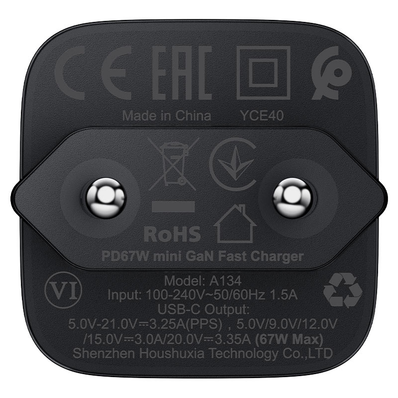 A134 PD67W mini GaN  USB-C fast charger (EU)