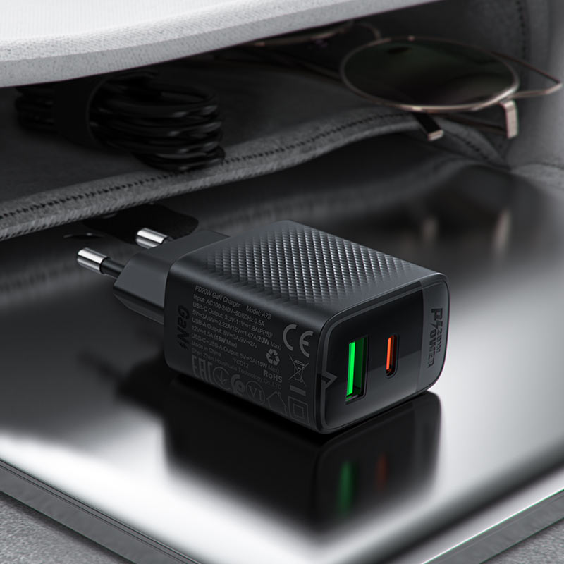 A78 PD20W GaN (USB A+USB-C) charger (EU)