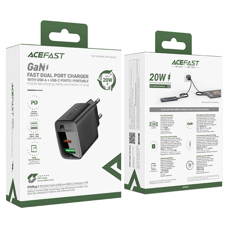 A78 PD20W GaN (USB A+USB-C) charger (EU)