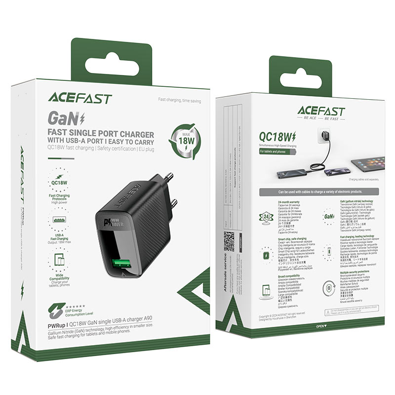 A90 QC18W GaN single  USB-A charger (EU)