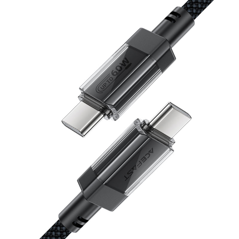 C12-03 USB-C to USB-C  transparent shell stainless  steel charging data cable
