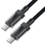C12-03 USB-C to USB-C  transparent shell stainless  steel charging data cable