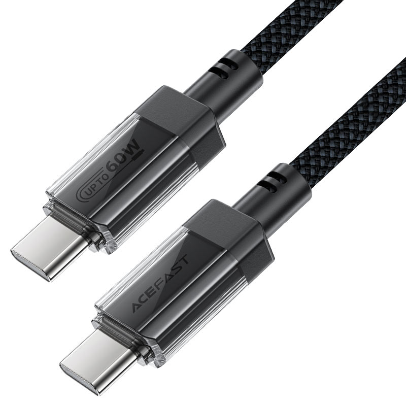 C12-03 USB-C to USB-C  transparent shell stainless  steel charging data cable