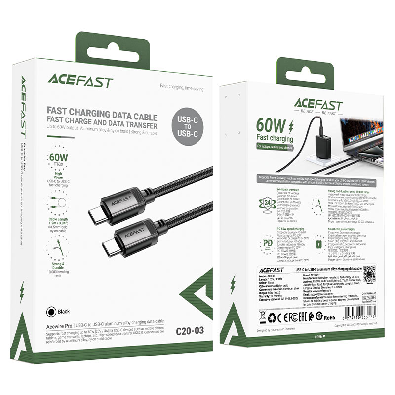 C20-03 USB-C to USB-C  aluminum alloy charging  data cable