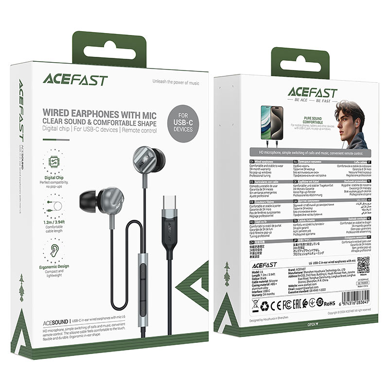 L6 USB-C in-ear wired  earphones with mic