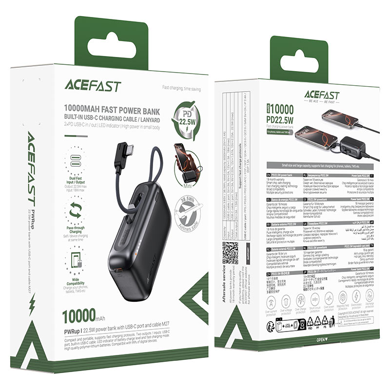 M27-10000 22.5W power  bank with USB-C port and  cable