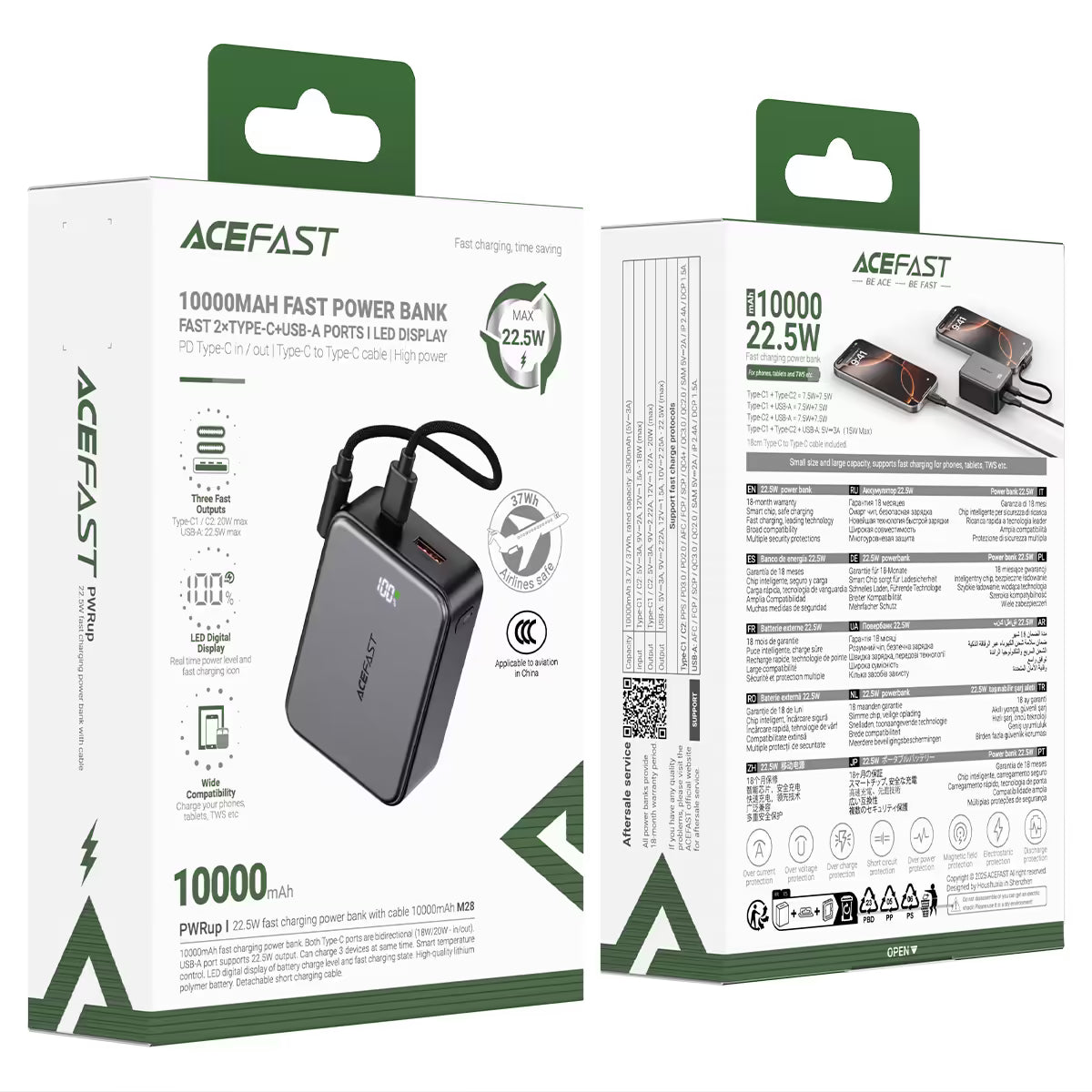 M28-10000 22.5W fast  charging power bank with  cable (CCC)